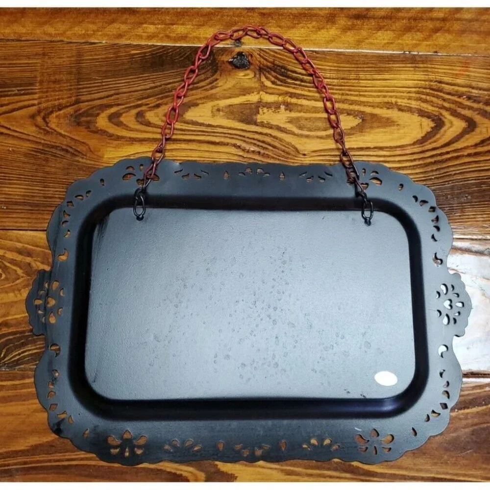 Red Hanging tray Rustic Country kitchen Distressed Metal White Letters